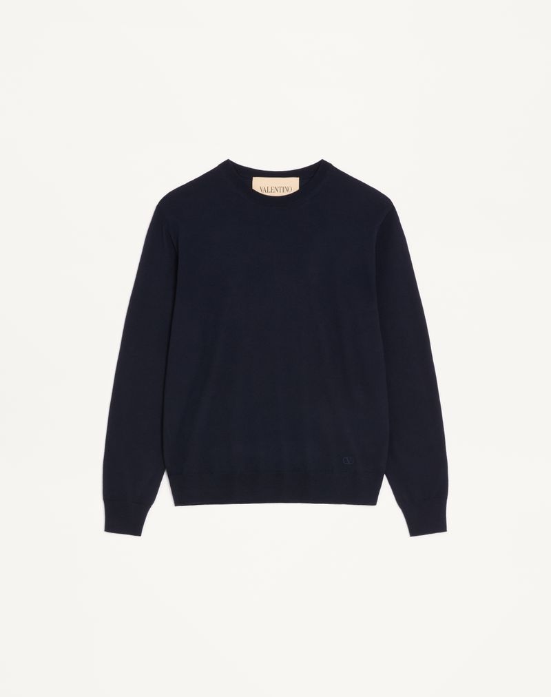 Pull Laine Broderie VLogo Bleu Marine — Valentino