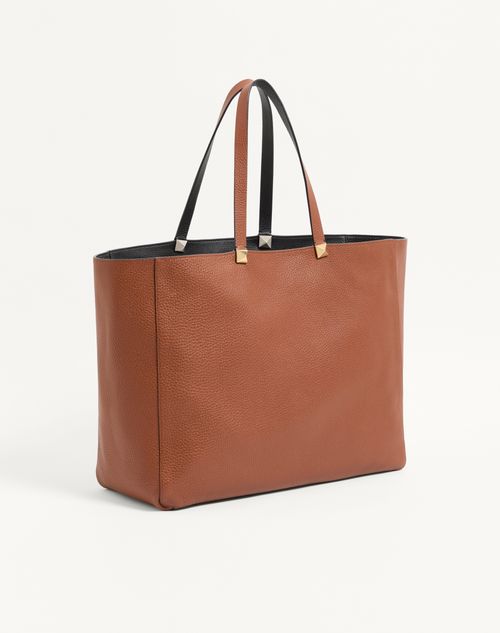 Valentino Garavani - Rockstud Reversible Elk Print Calfskin Tote - Black/saddle Brown - Man - Totes
