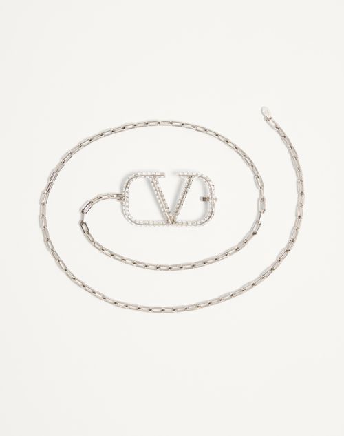 Valentino Garavani - Vlogo Signature Chain Belt - Palladium/crystal - Woman - Belts