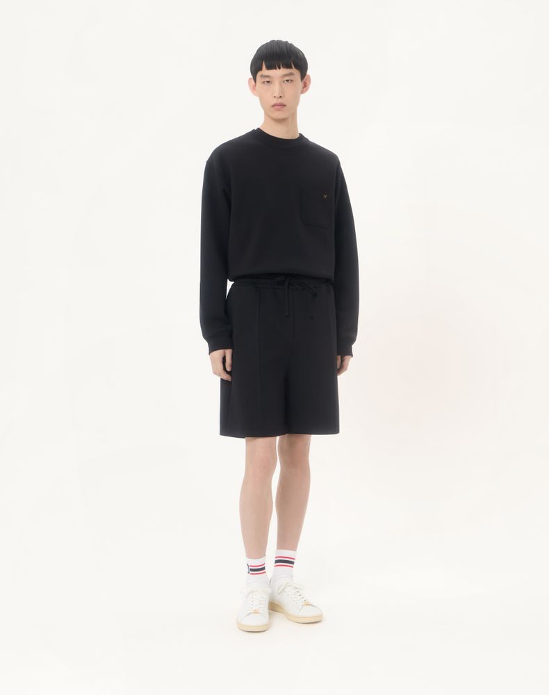 Valentino Cotton Bermuda Shorts With Vgold Man Black S