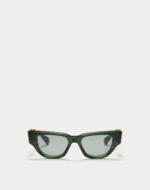 Valentino - Ii - Occhiale Da Sole Cat-eye In Acetato Con Vlogo - Verde/grigio - Donna - Occhiali Da Sole