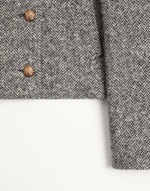 Valentino - Urban Wool Chevron Peacoat - Ivory/black - Woman - Jackets And Blazers
