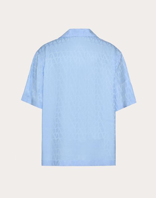 Valentino - Silk Bowling Shirt With Toile Iconographe Pattern - Sky Blue - Man - Shirts