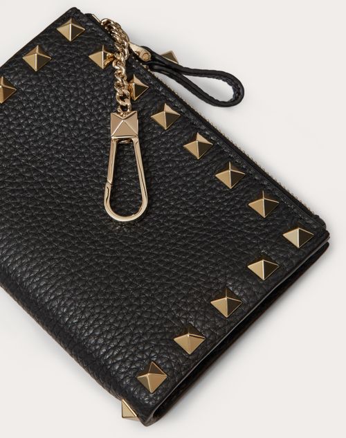 Valentino Garavani - Rockstud Grainy Calfskin Keychain - Black - Woman - Wallets And Small Leather Goods