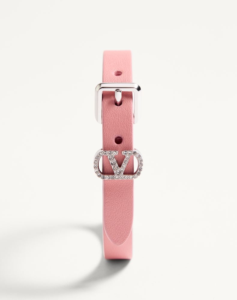 Valentino Garavani Valentino Ovalette Bracelet In Leather And Swarovski Crystals Woman Pink/Crystal Uni