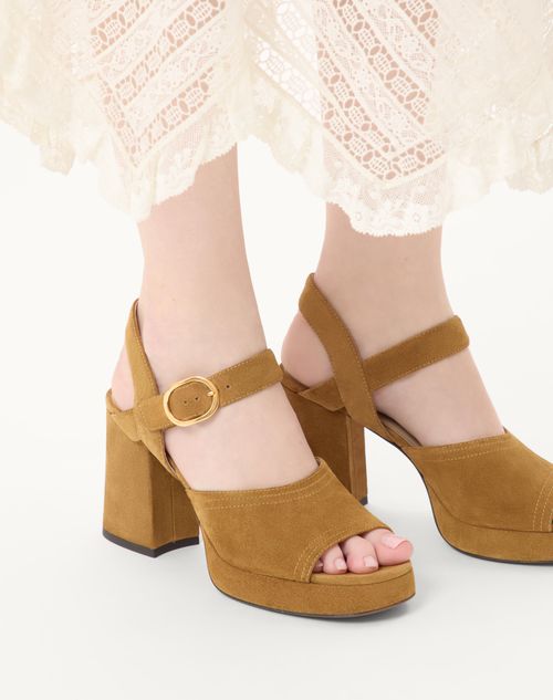 Valentino Garavani - Fawcette Platform Crust Leather Sandal 100mm - Havana Beige - Woman - Sandals