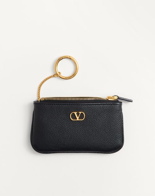 Valentino Garavani - Vlogo Signature Grainy Calfskin Key Ring - Black - Woman - Wallets And Small Leather Goods
