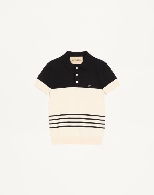 Valentino - Valentino Wool Polo Shirt With Vlogo - Butter/black - Man - Knitwear