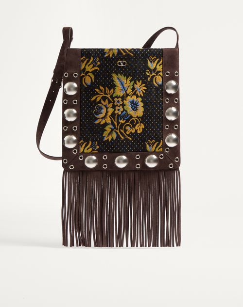 Garavani Nellcôte Shoulder Bag In Jacquard Fabric With Fringes — YB0D06ZIS_RCB