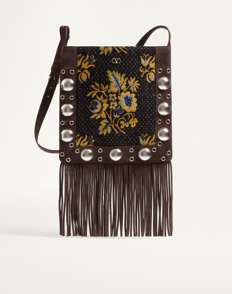 Sac Porté Épaule Nellcôte Jacquard Franges Multicolore/Testa Di Moro — Valentino