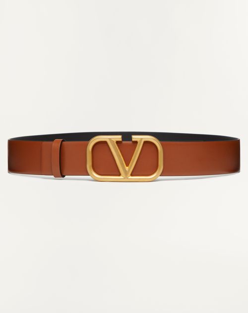 Valentino Garavani - Vlogo Signature Calfskin Belt 40 Mm - Saddle Brown - Man - Belts