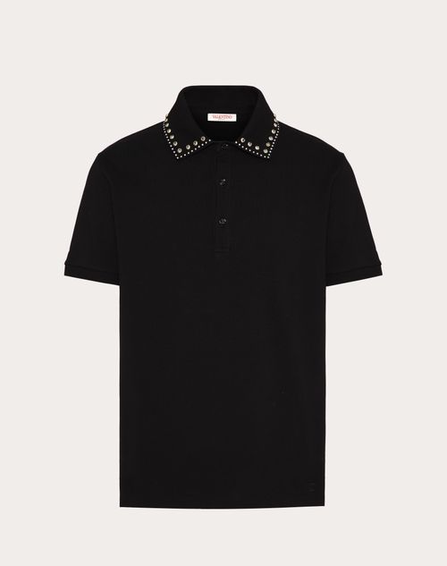 Valentino - Cotton Piqué Polo Shirt With Cabochons - Black - Man - Man Ready To Wear Private Promotions