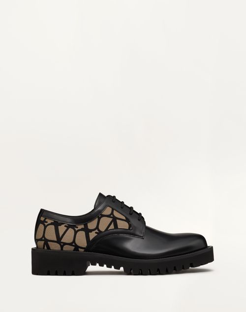 Valentino Garavani - Derby In Toile Iconographe Technical Fabric And Calfskin - Natural/black - Man - Man Shoes Sale
