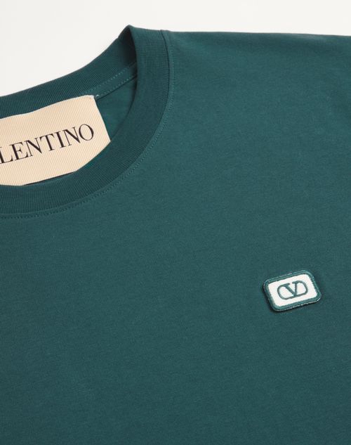 Valentino - Cotton T-shirt With Vlogo Patch - Dark Green - Man - T-shirts And Sweatshirts