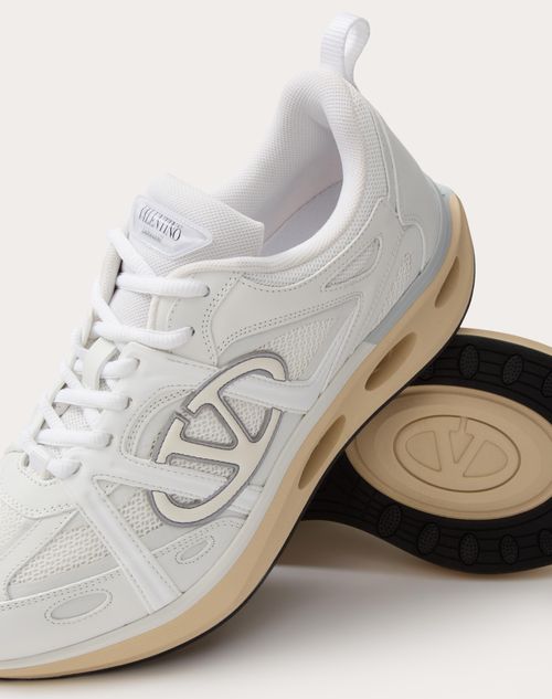 Valentino Garavani - Vlogo Easyjog Low-top Sneaker In Calfskin And Fabric - White/ivory/grey - Man - Sneakers