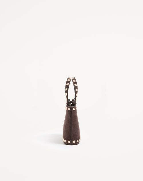 Valentino Garavani - Rockstud Mini-einkaufstasche Aus Wildleder - Ebenholz - Frau - Shopper Taschen