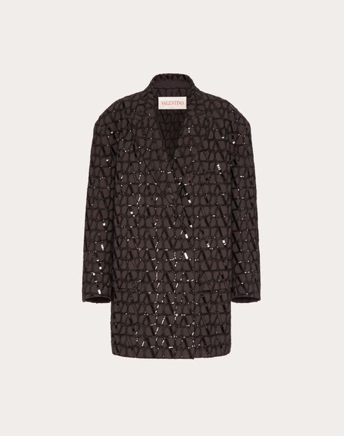 Valentino - Blazer In Dry Tailoring Wool Ricamato - Ebano/nero - Donna - Giacche E Caban