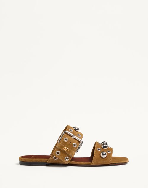 Valentino Garavani - Nellcôte Crust Leather Slide Sandal - Havana Beige - Woman - Shelf - W Shoes - Daywear Sandal