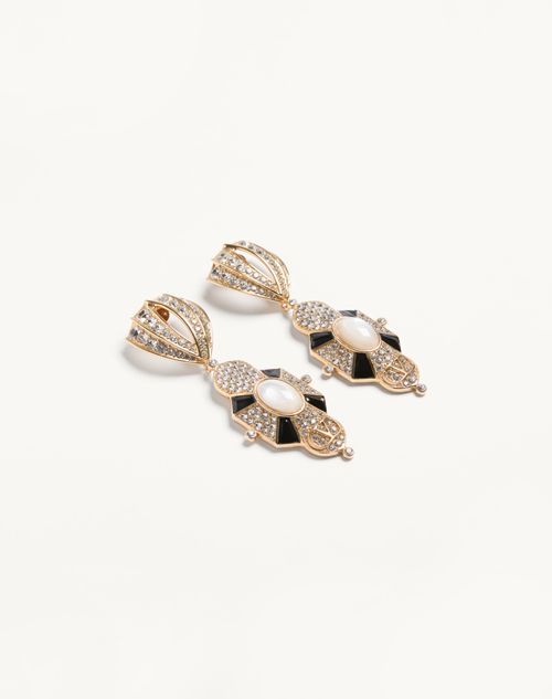 Valentino Garavani - Pas Plus Earrings In Metal, Resin, Enamel And Swarovski® Crystals - Gold/black/crystal/cream - Woman - Fashion Jewelry