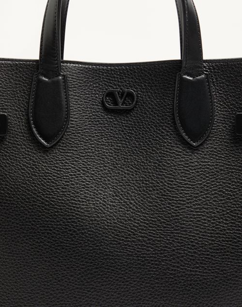 Valentino Garavani - ヴァレンティノ ガラヴァーニ アンティーブ グレインレザー ミディアム トート - ブラック - メンズ - トート