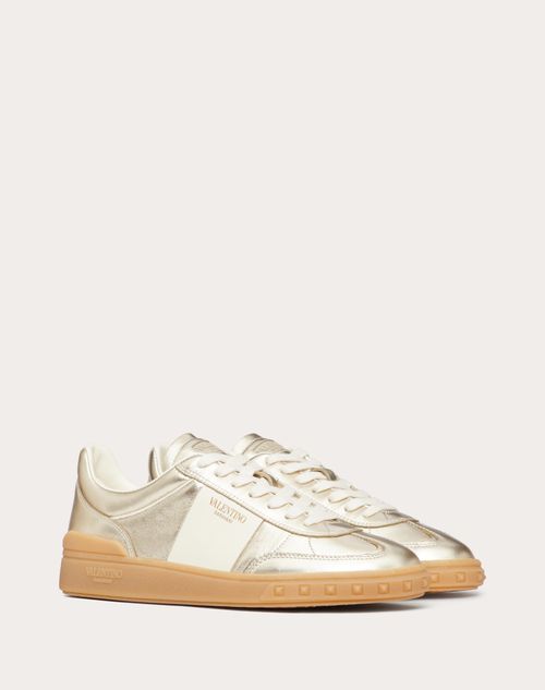 Valentino Garavani - Upvillage Sneaker In Laminated Calfskin With Nappa Calfskin Leather Band - Platinum/ivory/amber - Woman - Sneakers