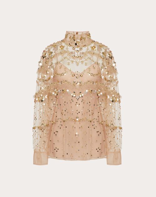 Valentino - Besticktes Top Tulle Illusione - Gold - Frau - Blusen & Tops