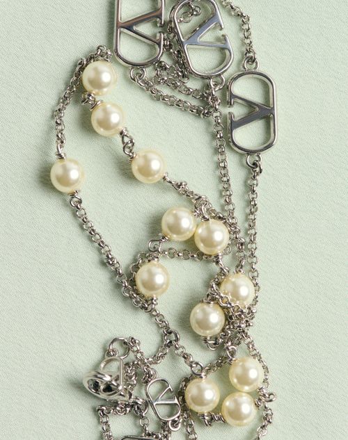 Valentino Garavani - Vlogo Signature Metal Necklace With Swarovski® Pearls - Palladium/cream - Woman - Jewellery