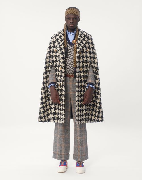 Valentino - Single-breasted Wool Blend Jacket With Check Pattern - Grey - Man - Coats And Blazers