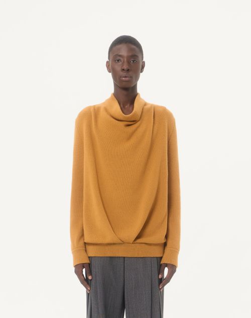 Valentino - Valentino Cashmere Sweater With Draped High Collar - Ochre - Man - Knitwear