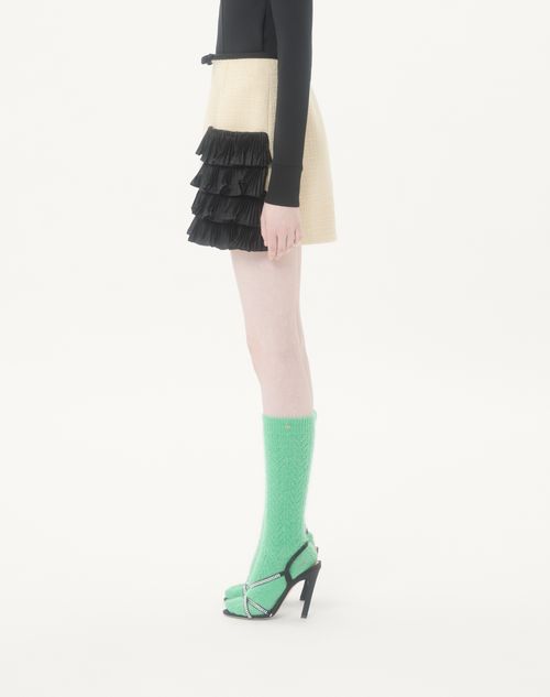 Valentino - Short Skirt In Plain Wool Tweed - Almond/black - Woman - Skirts