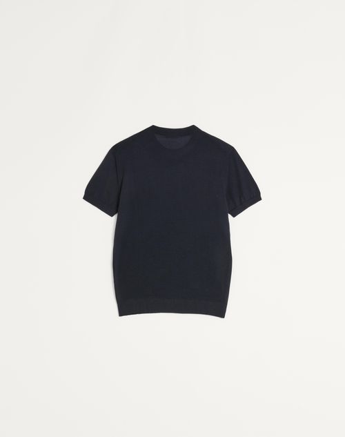 Valentino - Valentino T-shirt In Cashmere And Silk With Vlogo Embroidery
 - Navy - Man - Man Ready To Wear Sale