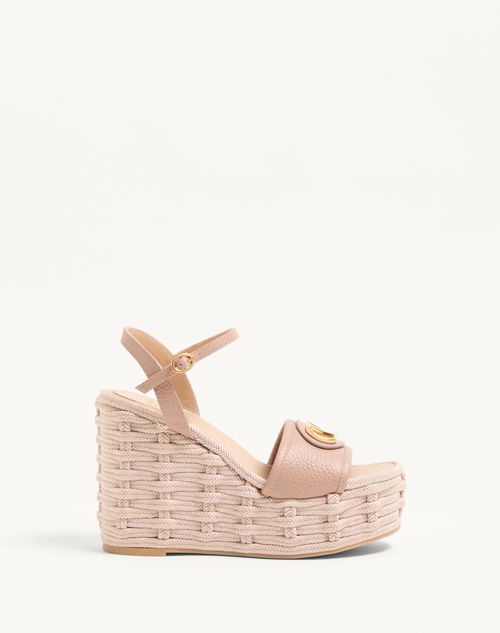 Valentino Garavani - Vlogo Signature Wedge Sandal In Grainy Calfskin 120mm - Rose Cannelle - Woman - Espadrilles - Shoes