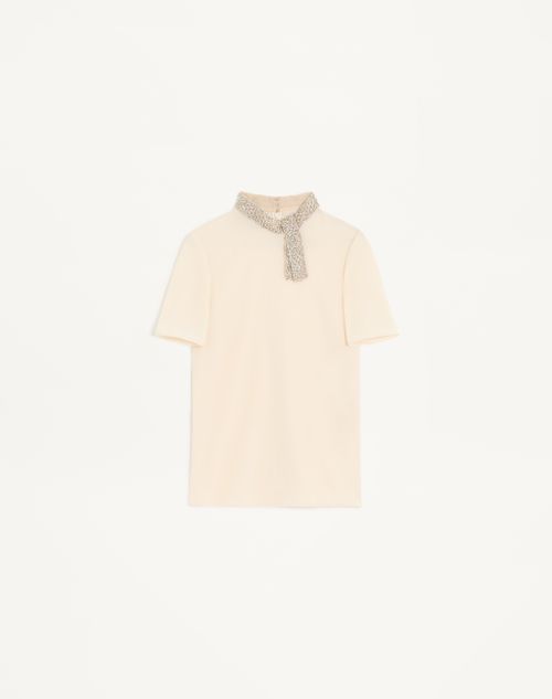 Valentino - Embroidered Crepe De Chine Top - Coral/silver - Woman - Shirts And Tops