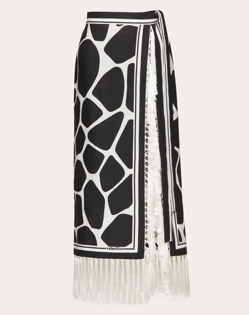 Valentino - Linen Skirt With Giraffa Re-edition Print - Black/ivory - Woman - Women Valentino Escape 2022 Collection