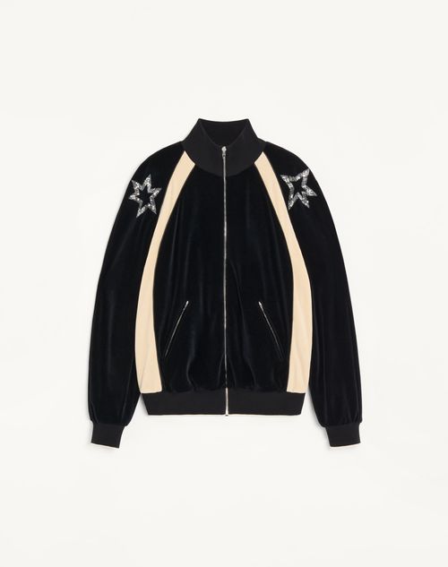 Valentino - Valentino Zip-up Sweatshirt With Panther Embroidery And Sequin Stars - Black/butter - Man - T-shirts And Sweatshirts