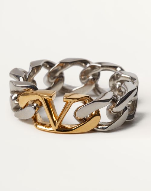 Valentino Garavani Men's Vlogo Chain Metal Ring - White - Rings