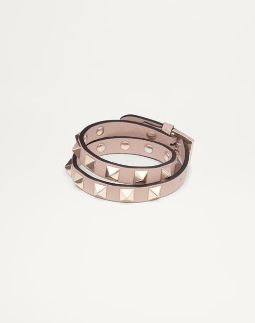 Rockstud Calfskin Double-strap Bracelet for Woman in Poudre |