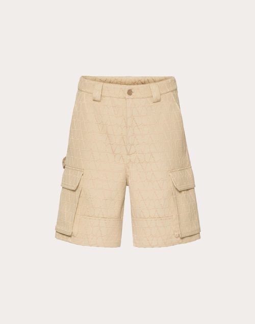 Valentino - Heavy Cotton Cargo Bermuda Shorts With Toile Iconographe Pattern - Beige - Man - Shelf - Mrtw - Pre Ss24 Vdetail Light + Beige Toile + Embroideries + Denim