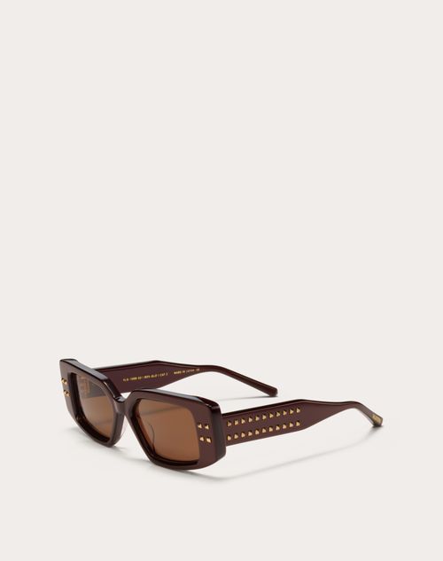 Valentino - Iv - Lunettes Rectangulaires En Acétate - Bordeaux/marron Foncé - Femme - Lunettes De Soleil