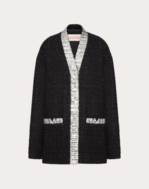 Valentino - Embroidered Glaze Tweed Coat - Black/silver - Woman - Jackets And Blazers