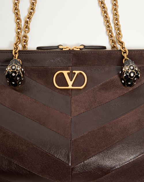 Valentino Garavani - Borsa Media A Spalla Valentino Garavani Panthea In Suede E Nappa Motivo Chevron - Ebano - Donna - Borse A Spalla