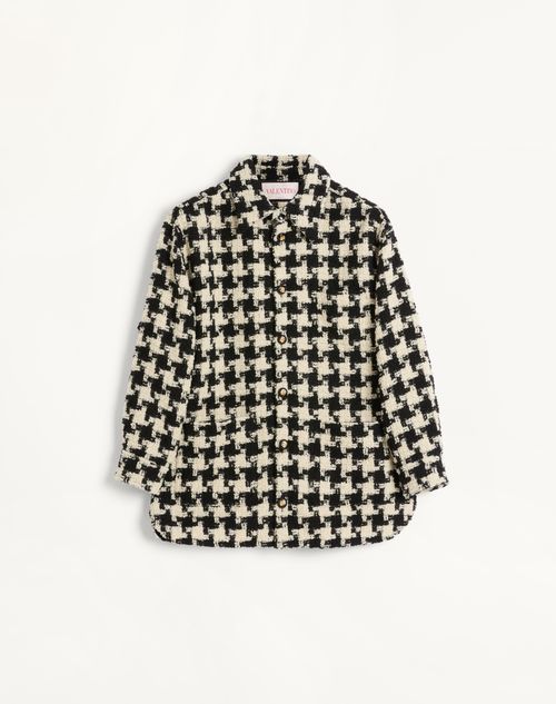 Valentino - Wool Shirt Jacket With Pied De Coque Pattern - Ivory/black - Man - Outerwear