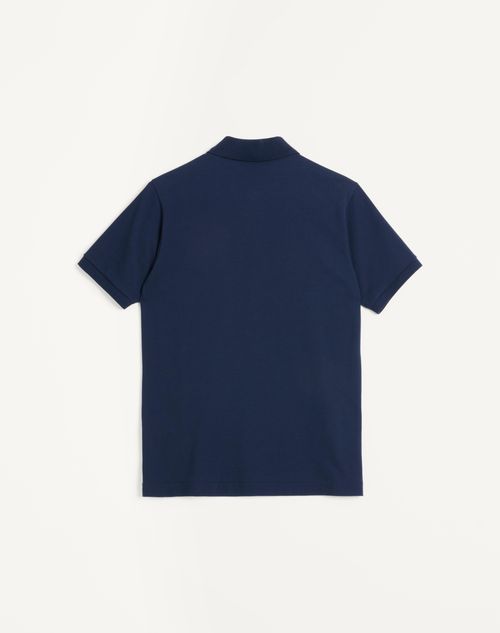 Valentino - Cotton Piqué Polo Shirt With Vlogo Embroidery - Indigo - Man - T-shirts And Sweatshirts
