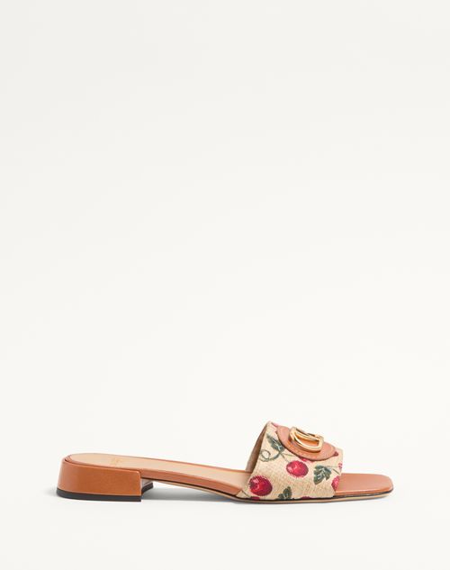 Valentino Garavani - Vlogo Signature Cherryfic Slide Sandal 20mm - Natural/red - Woman - Slides And Thongs