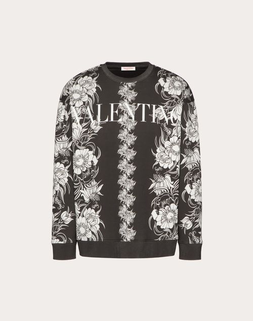Valentino - Crewneck Cotton Sweatshirt With Street Flowers Daisyland Print - Black/ivory - Man - Man Ready To Wear Sale