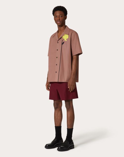 Valentino - Cotton Poplin Bowling Shirt With Floral Cut-out Embroidery - Mauve - Man - Man Ready To Wear Sale