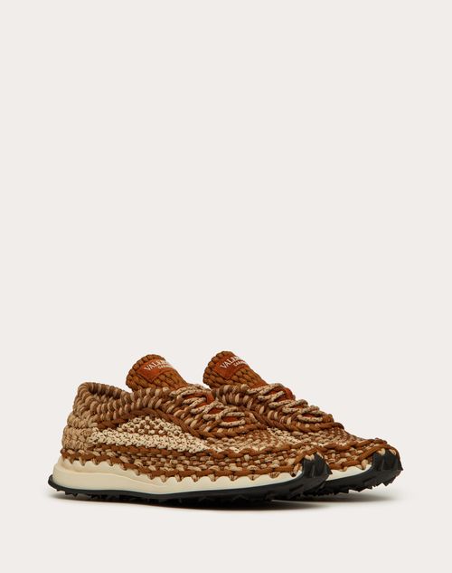 Valentino Garavani - Valentino Garavani Crochet Sneaker In Fabric - Saddle Brown/beige/light Ivory - Man - Man Sale