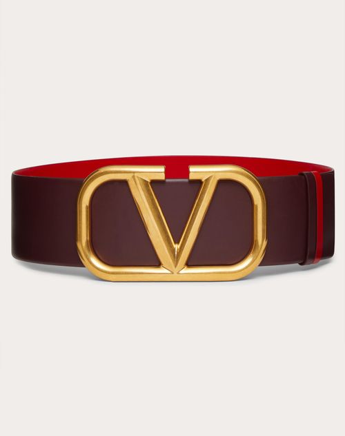 Valentino Garavani - Reversible Vlogo Signature Belt In Glossy Calfskin 70 Mm - Rubin/pure Red - Woman - Belts