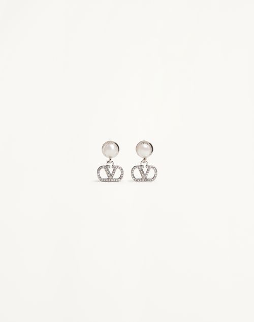 Valentino Garavani - Vlogo Signature Earrings In Metal, Pearl And Swarovski® Crystals - Palladium/cream/crystal - Woman - Accessories