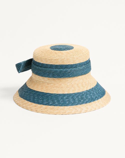 Valentino Garavani - Vlogo Signature Straw Bucket Hat - Natural/blue - Woman - New Arrivals